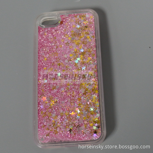 Shining Liquid Quicksand Flow Case Transparent Liquid Glitter PC Phone Case for iPhone5